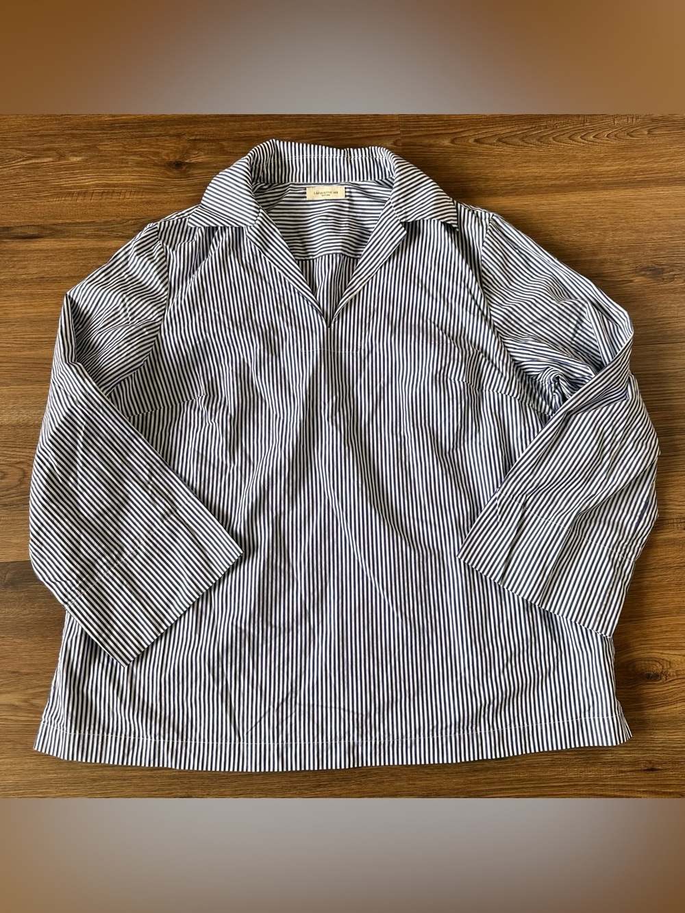 LAFAYETTE 148 Navy Blue White Popover Long Sleeve Tunic Shirt Women 1X Cotton